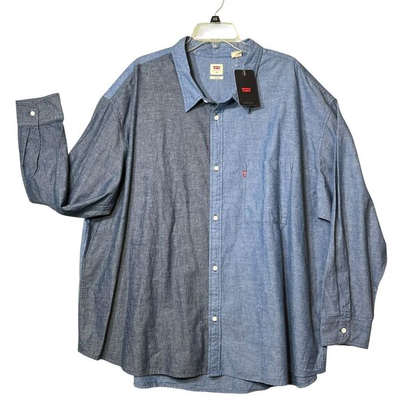 Levis Shirt Mens 2XL Blue Two Tone Denim Button Up Oversized Long Sleeve Pocket - Picture 2 of 10